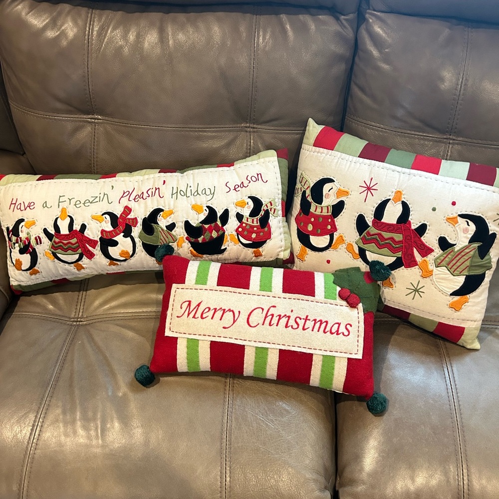 Festive Penguin Holiday Pillow Set of 3